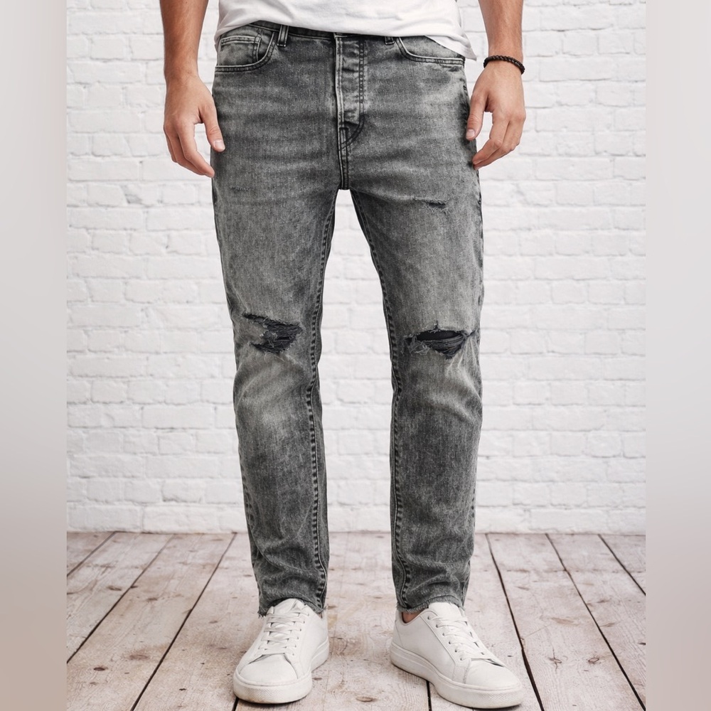 Hudson Los Angeles Men’s Distressed Slim Jeans – Gray Acid Wash – Size 32